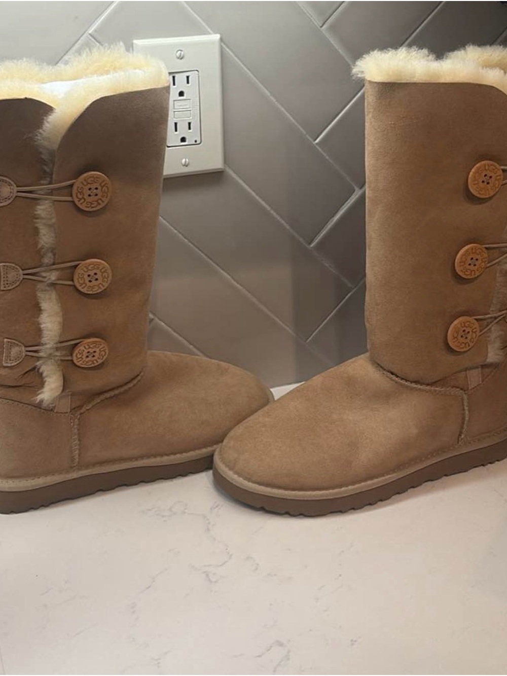UGG Chestnut Button-Detail Tall Sheepskin Boot